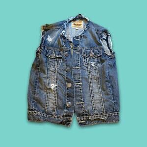 Rivet de Cru Vintage Cut-off Sleeveless Classic Denim Jacket Vest 100% Cotton M